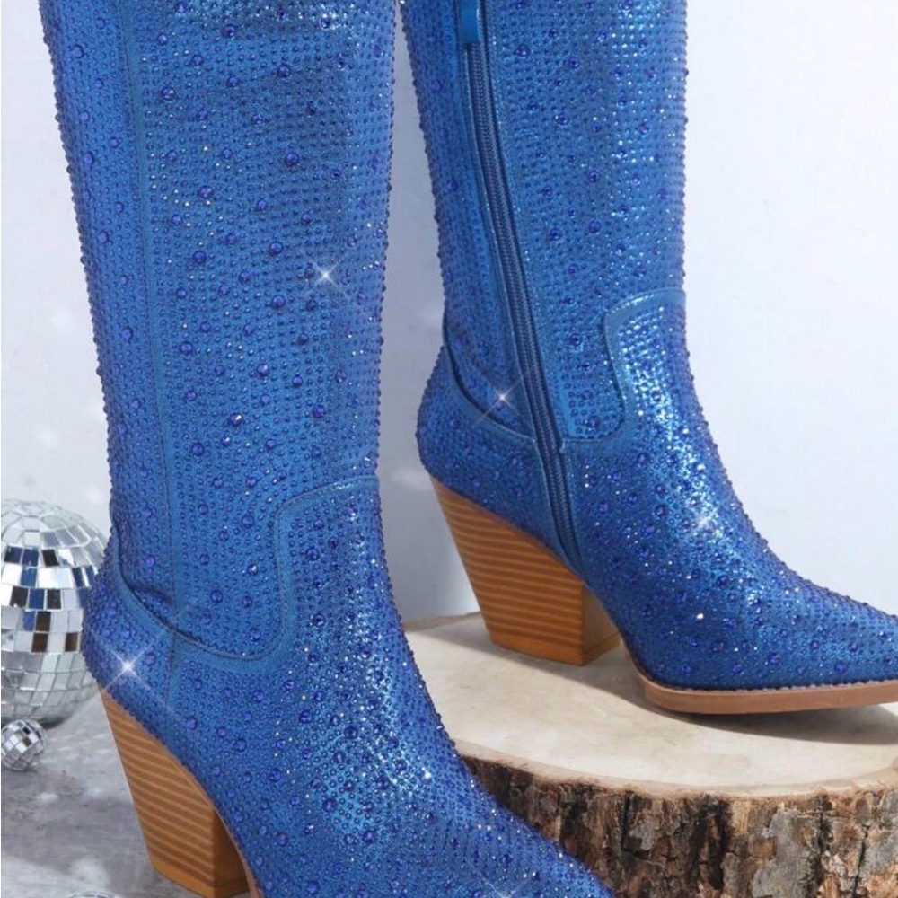 Blue Over The Knee Rhinestone boots - Picture 6 of 6